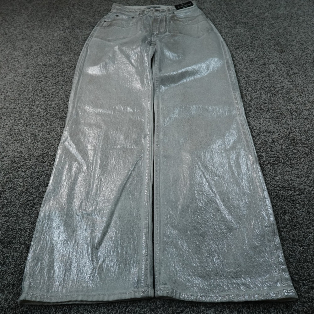 NEW Abercrombie Fitch Jeans Womens 25 Silver Metallic 90s Relaxed High Rise Boho